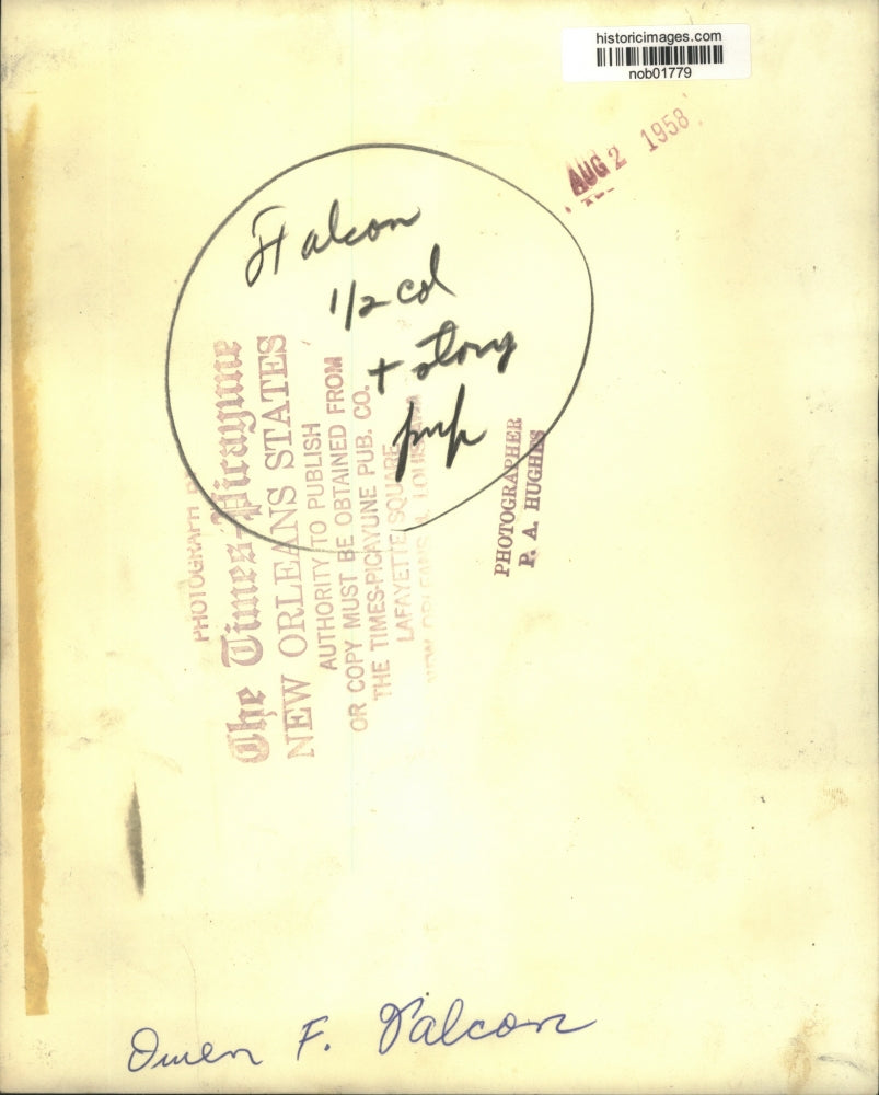 1958 Press Photo Owen F. Falcon, Louisiana - nob01779