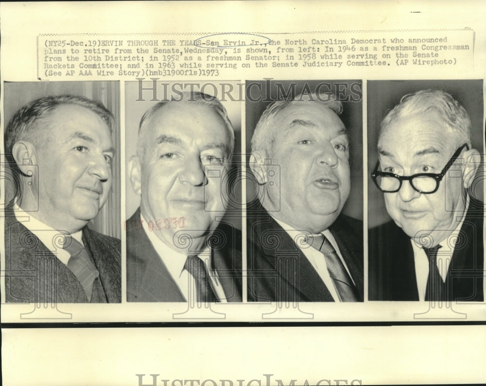 1973 Press Photo Retiring Senator Sam Irvin Jr., through the years. - nob01928