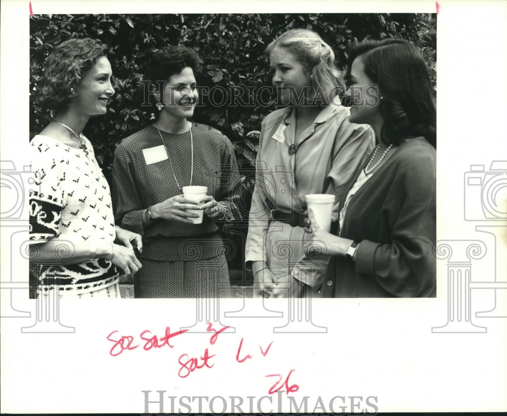  Press Photo Name tags help communications at this event.- Historic Images