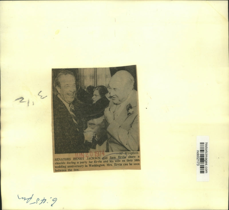 Load image into Gallery viewer, 1974 Press Photo Senators Henry Jackson and Sam Ervin share a chuckle
