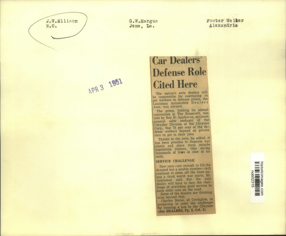 1951 Press Photo Car dealers defense role cited at Automobile Dealers convention