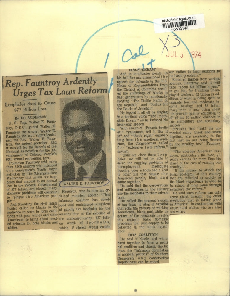 1974 Press Photo United States Representative Walter E. Fauntroy, Democrat-NAACP
