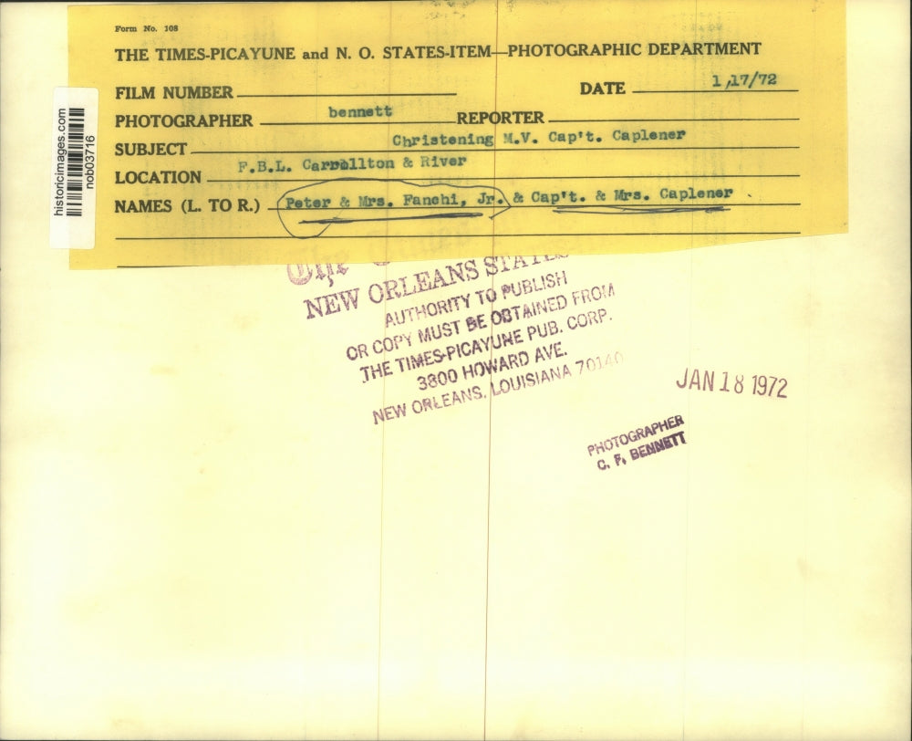 1972 Press Photo Mr. and Mrs. Peter Fanahi, Jr. at Christening - nob03716