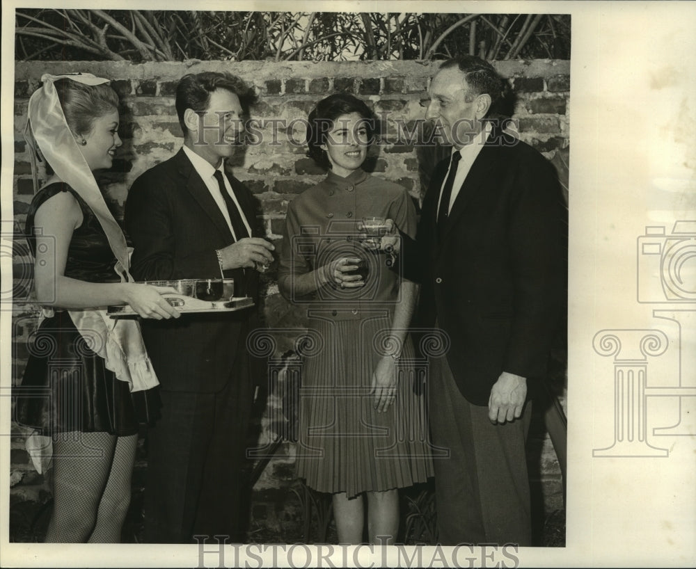 1966 Press Photo Mrs. Paul Fabry attending a Surprise Cocktail Party - nob05482
