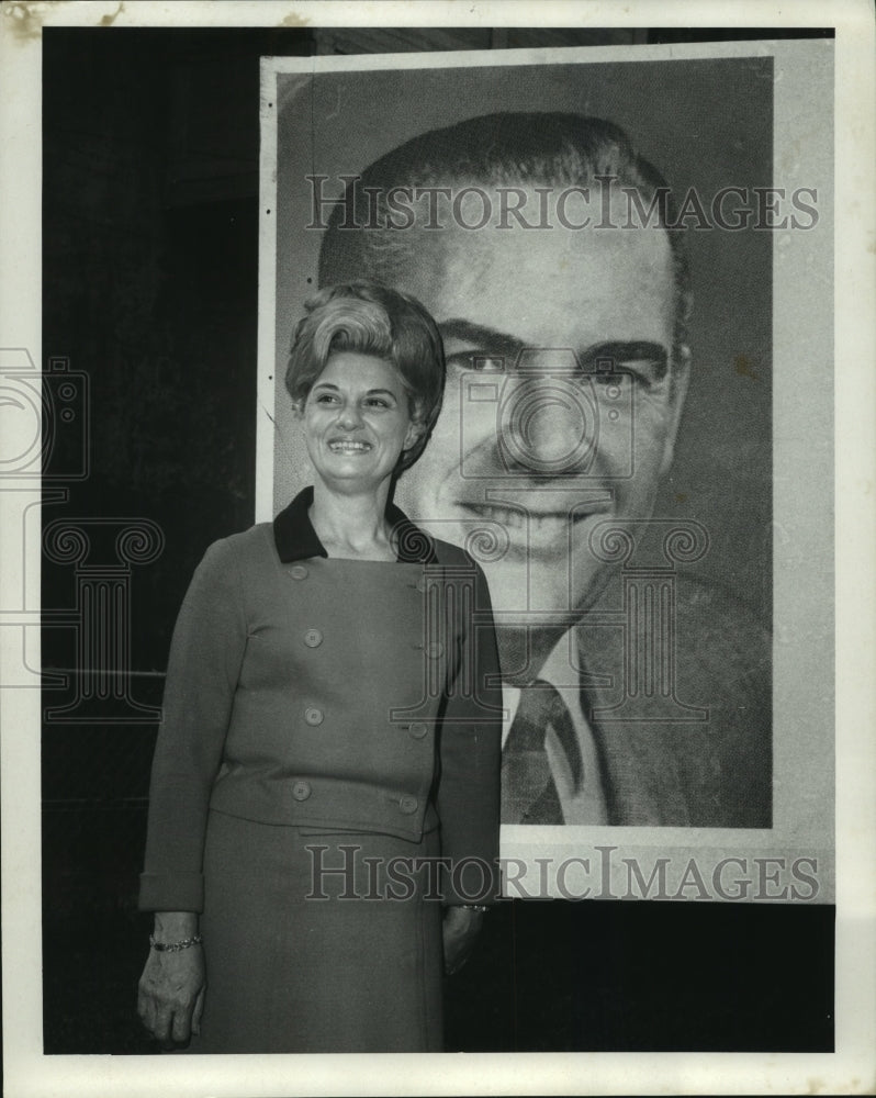 1969 Press Photo Mrs. James Fitzmorris, Jr. stands in front of husband&#39;s picture