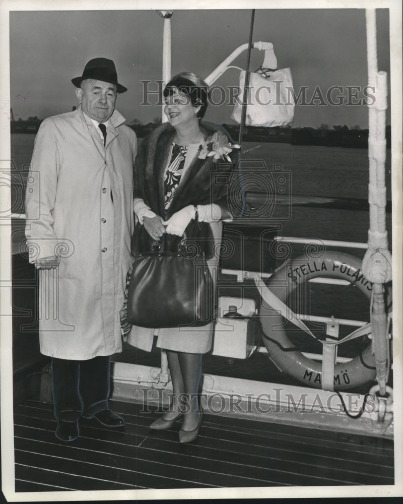 1963 Press Photo Mr. &amp; Mrs. Hubert A. Fabacher aboard Stella Polaris cruise ship- Historic Images