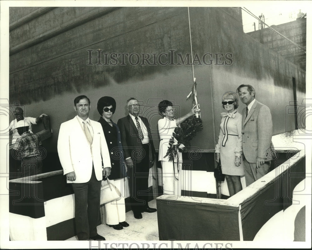 1971 Press Photo Mrs. Emile Eymard christens floating dry-dock in Madisonville.- Historic Images