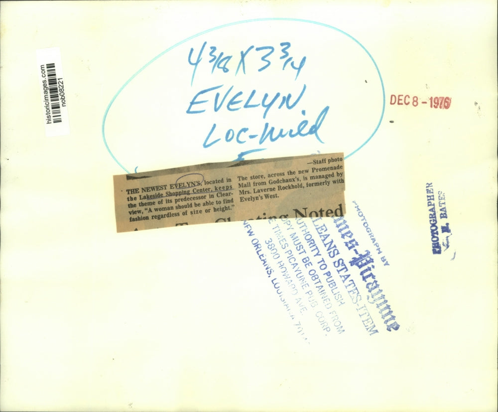 1976 Press Photo The Newest Evelyn's, located in the Lakeside Shopping Center