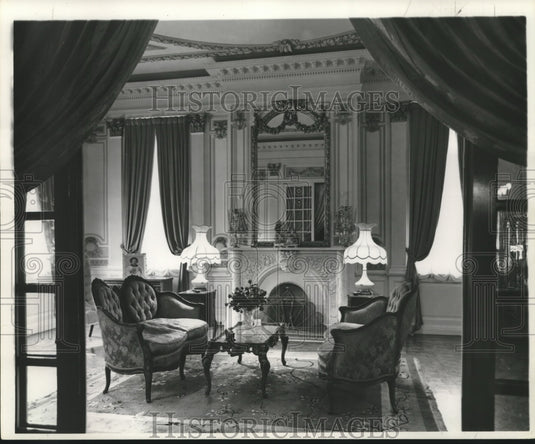 1962 Press Photo Elm Residence Drawing Room Features Carrara Marble Fireplace