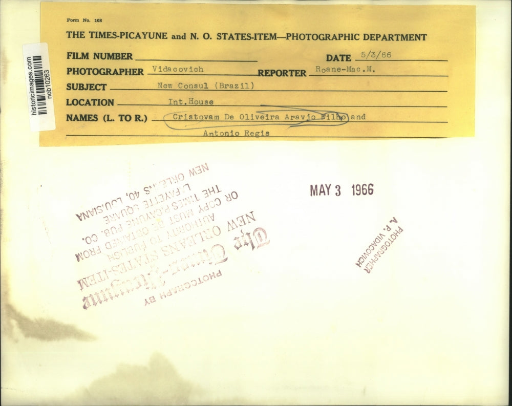 1966 Press Photo Cristovam De Oliveira Aravjo Bilbo and Antonio Regis