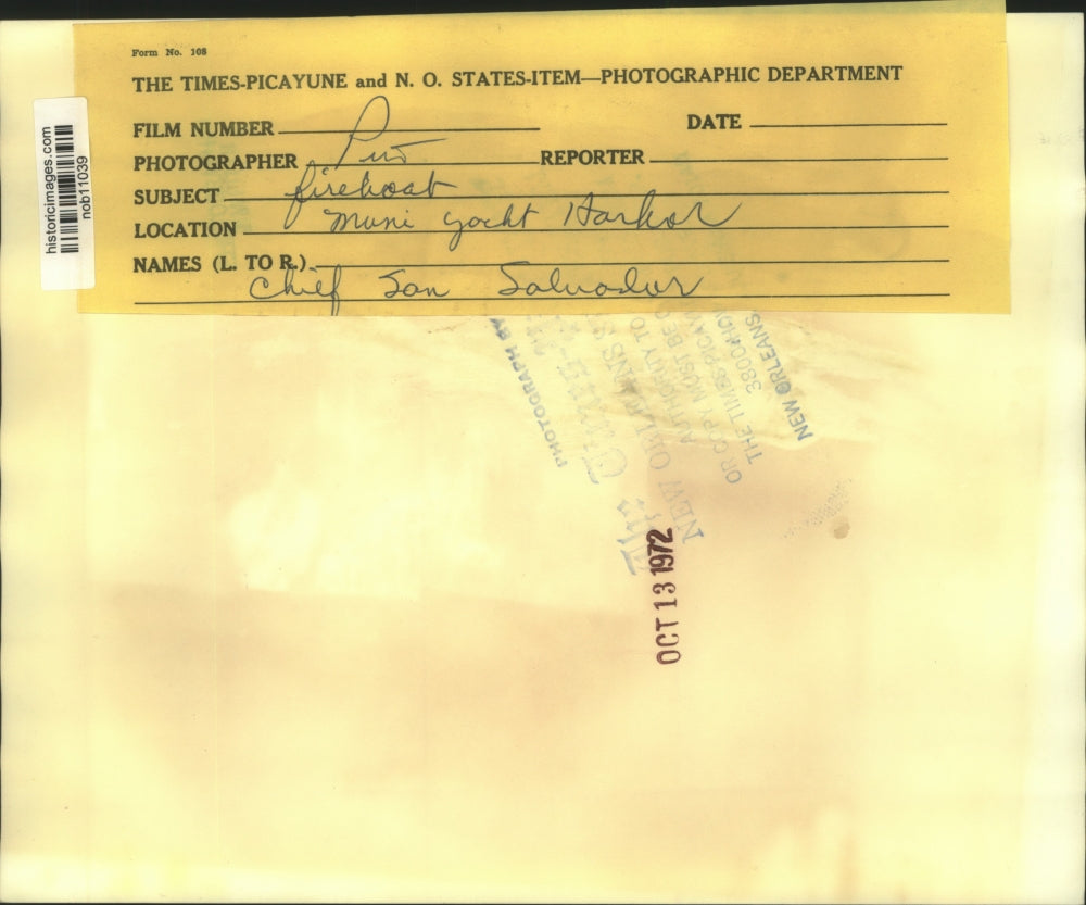 1972 Press Photo Fireboat, Municipal Yacht Harbor, Chief Sam Salvador