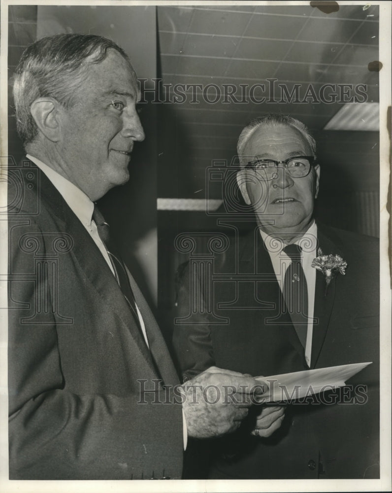 1967 Press Photo Harold Frederick honored by K.W. Berry of 50 years of service.