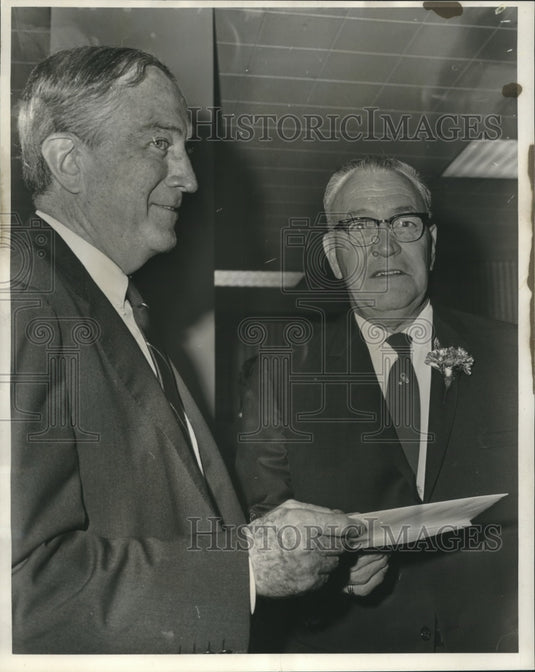 1967 Press Photo Harold Frederick honored by K.W. Berry of 50 years of service.