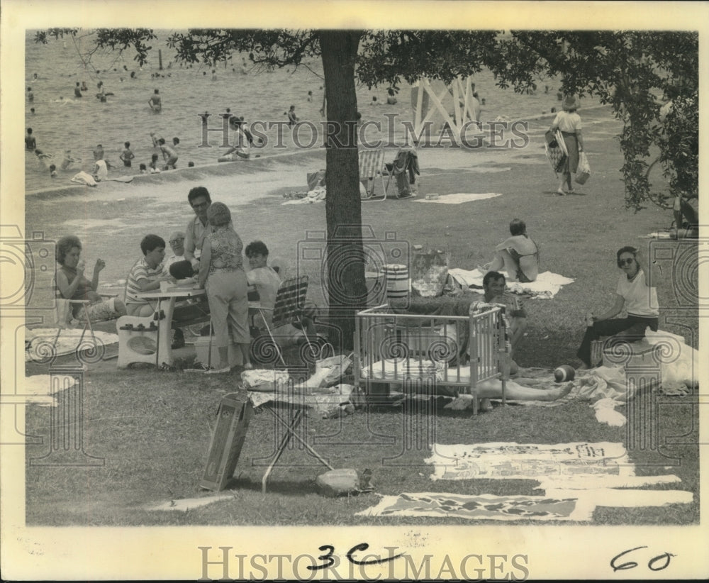 1971 Press Photo Swimmers and picnickers enjoy Lake Pontchartrain - nob12220