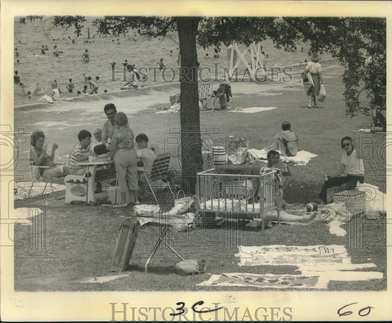 Load image into Gallery viewer, 1971 Press Photo Swimmers and picnickers enjoy Lake Pontchartrain - nob12220
