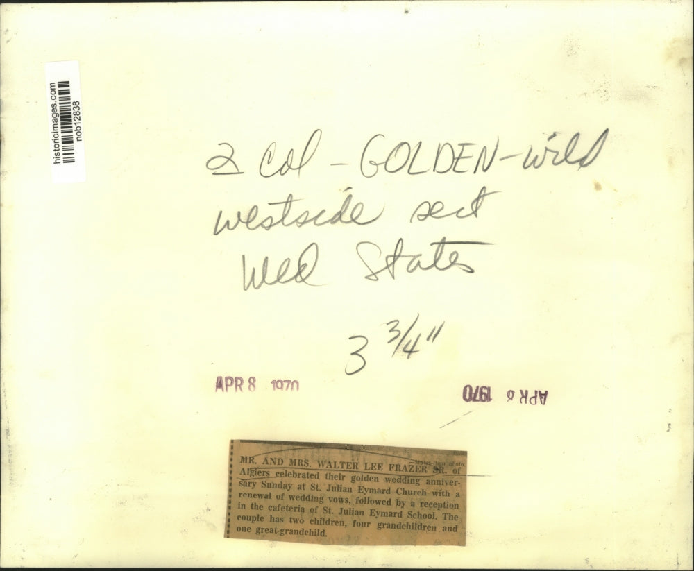 1970 Press Photo Mr. & Mrs. Walter Frazier, Sr. celebrate golden anniversary.