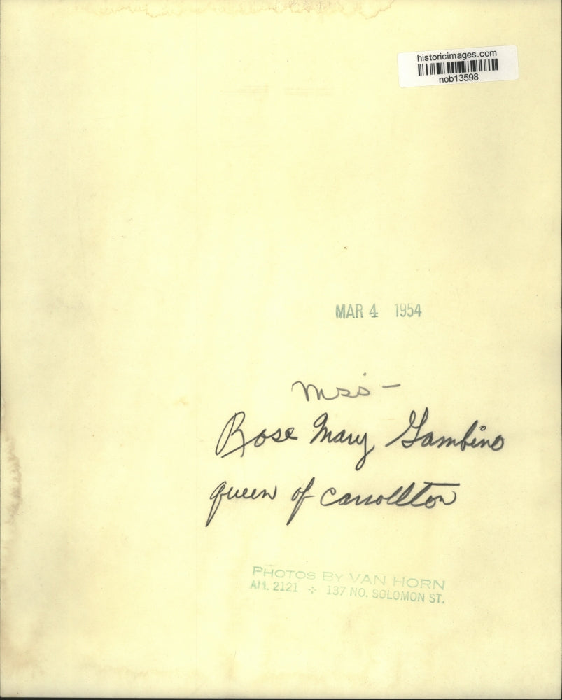 1954 Press Photo Miss Rose Mary Gambino, Queen of Carrollton - nob13598