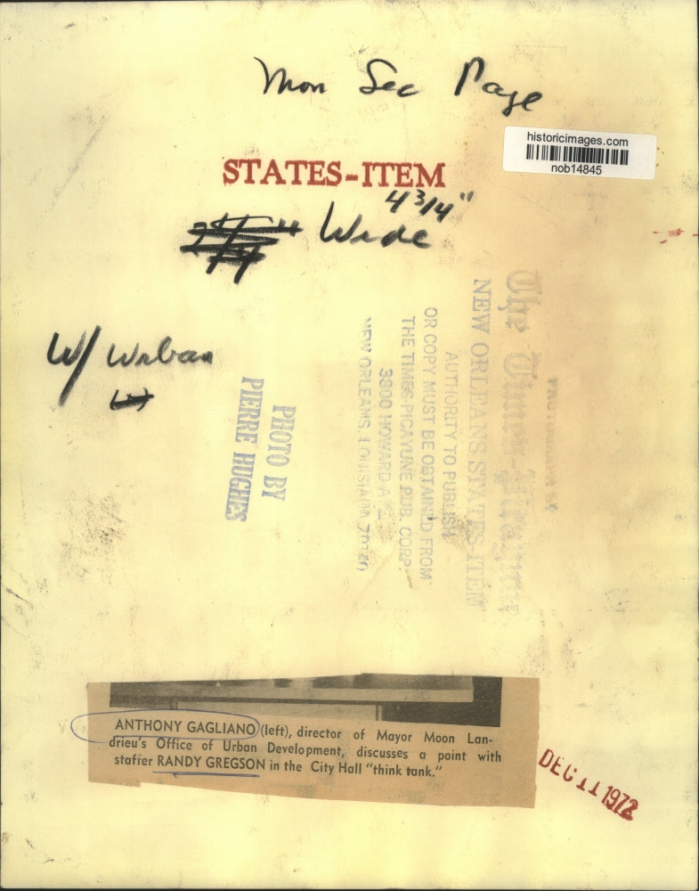 1972 Press Photo Anthony Gagliano & Randy Gregson, Mayor Moon Landrieu's Staff