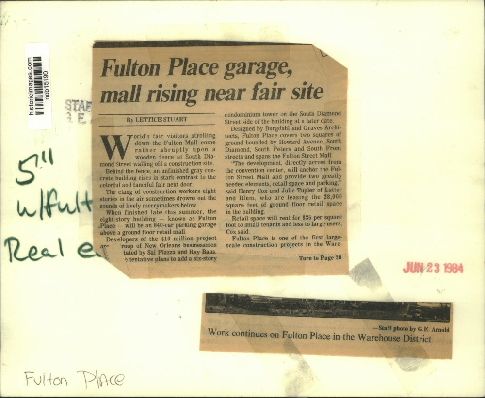 1984 Press Photo Work continues on Fulton Place in Warehouse District