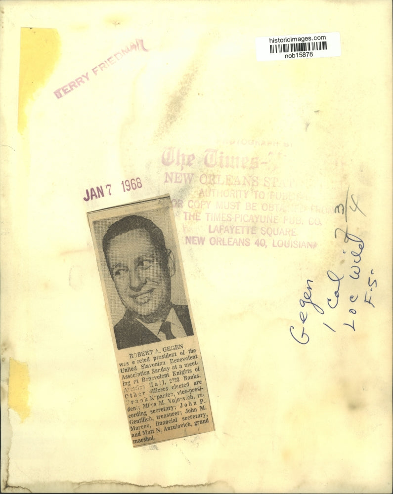 1968 Press Photo Robert Gegen of the United Slavonian Benevolent Association