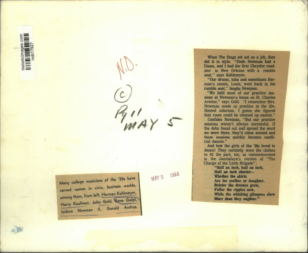 1968 Press Photo College musicians of the '20s in civic, business world