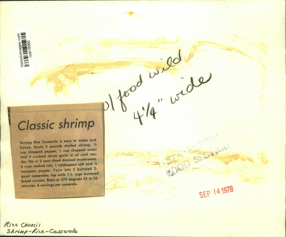 1978 Press Photo Shrimp Rice Casserole - nob18560
