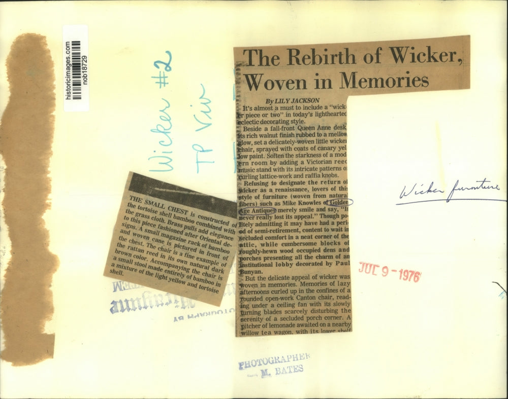 1976 Press Photo Wicker furniture made by Mike Knowles of Golden Age Antiques