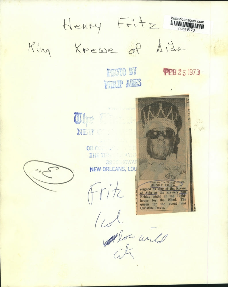 1973 Press Photo Henry Fritz, King of Krewe of Aida at krewe&#39;s ball - nob19173