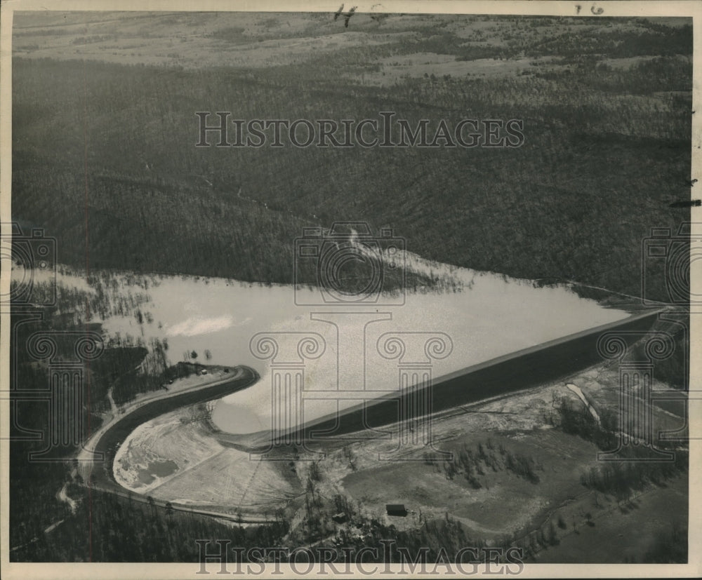 1957 Press Photo Aerial view of flood detention reservoir, Bayou Dupont