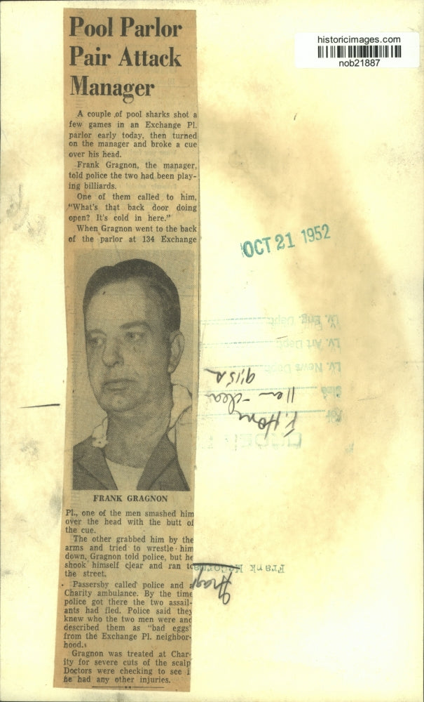 Load image into Gallery viewer, 1952 Press Photo Pool parlor manager Frank Gragnon after the attack - nob21887
