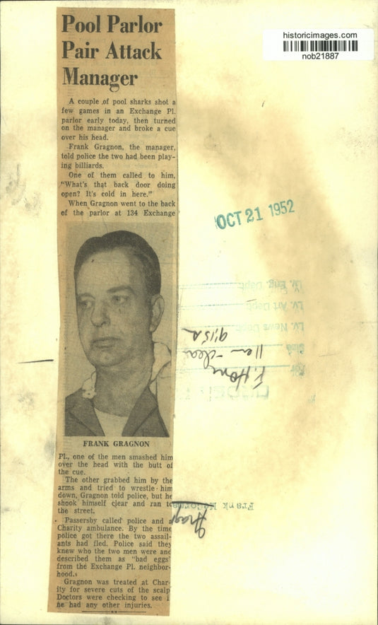 1952 Press Photo Pool parlor manager Frank Gragnon after the attack - nob21887
