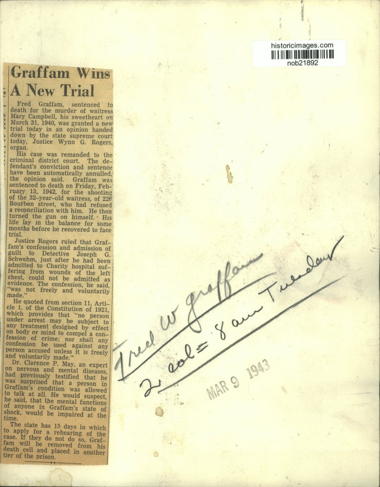 1943 Press Photo Fred Graffam sentenced to death for Mary Campbell murder