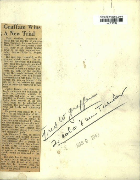 1943 Press Photo Fred Graffam sentenced to death for Mary Campbell murder