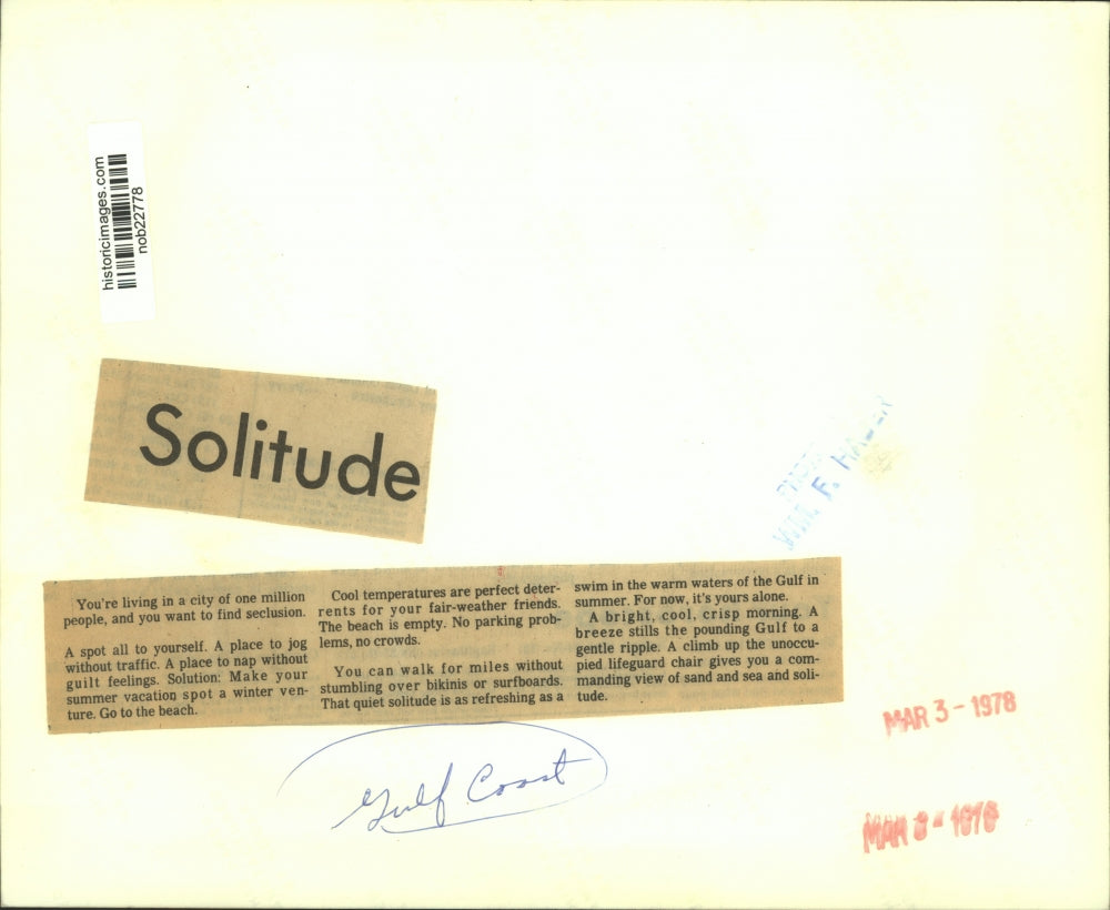 1978 Press Photo Gulf Coast Beach in Winter Provides Solitude and Beauty