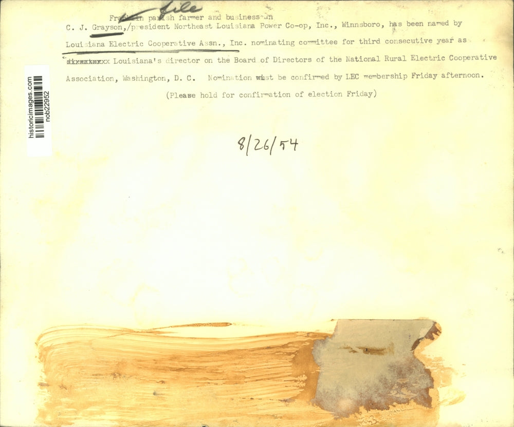 1954 Press Photo C.J. Grayson, Louisiana Power Co-op - nob22952