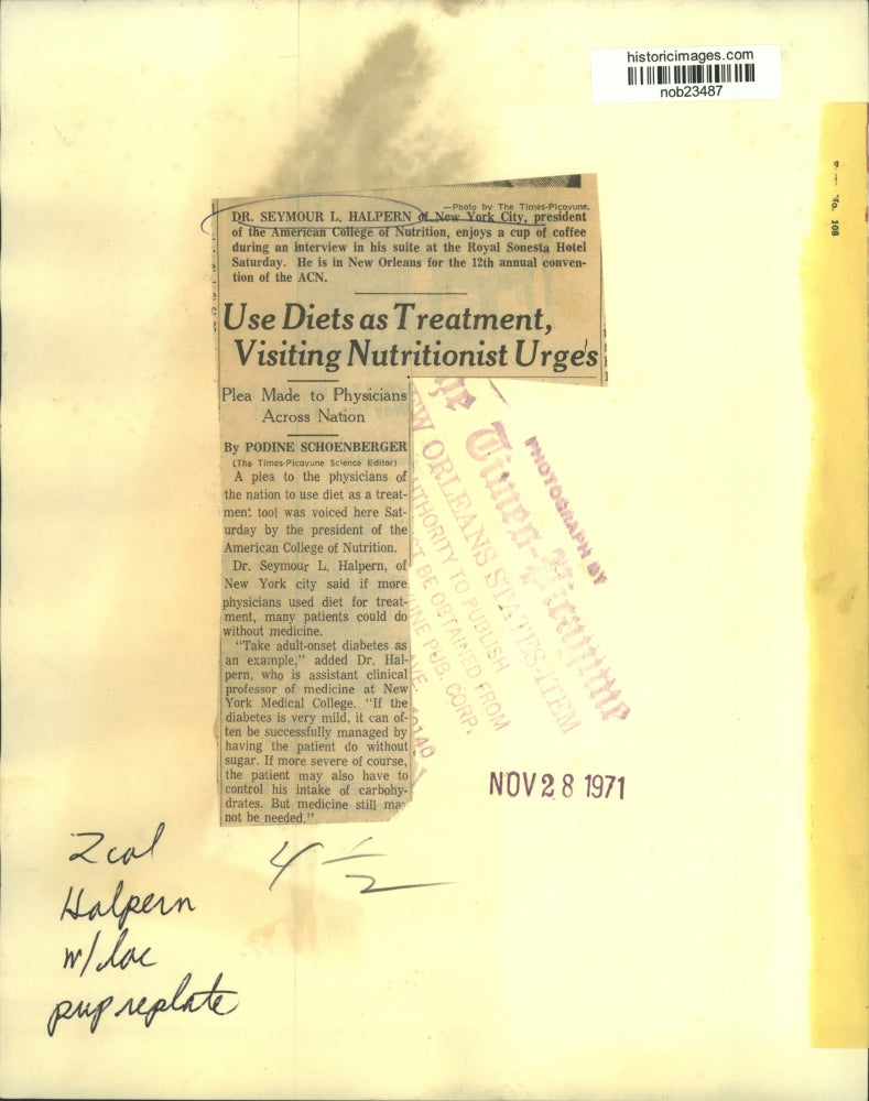1971 Press Photo Dr. Seymour L. Halpern, American College of Nutrition