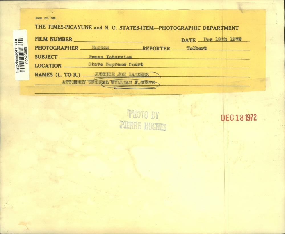 1972 Press Photo Justice Joe Sanders and Attorney General William J. Guste