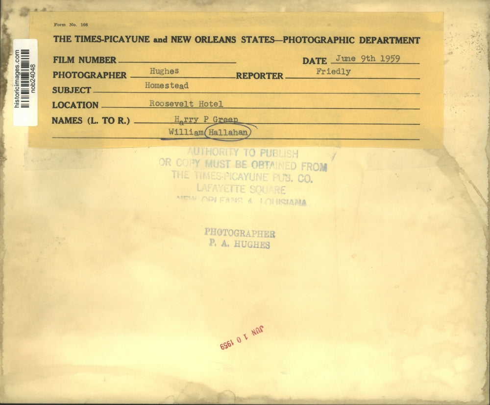 1959 Press Photo Harry P. Greep & William Hallahan at the Homestead Event