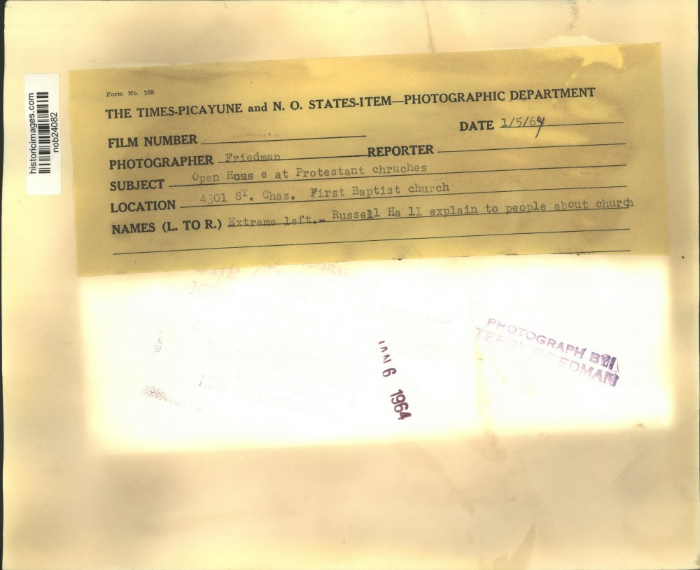 1964 Press Photo Russell Hall with parishioners- First Baptist Church Open House