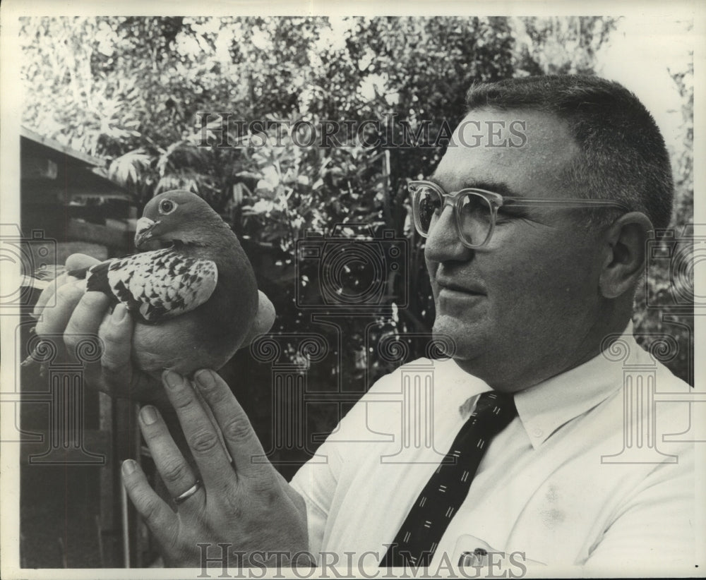 1962 Press Photo Mr. Hall displays his prize racer Gunter. - nob24096