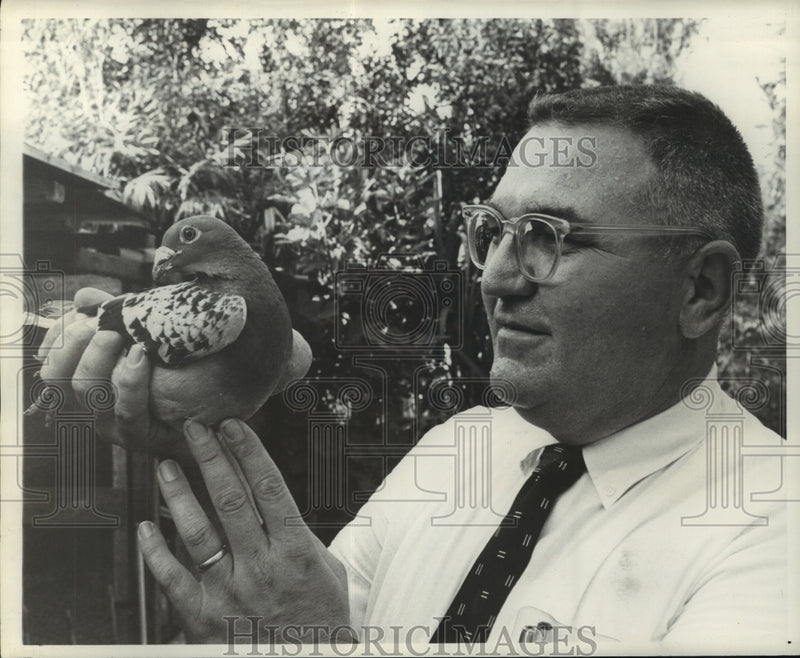 Load image into Gallery viewer, 1962 Press Photo Mr. Hall displays his prize racer Gunter. - nob24096
