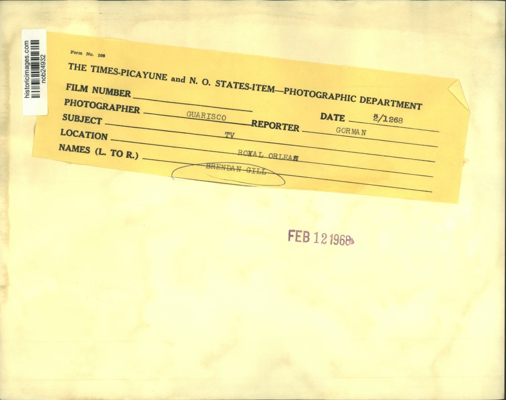 1968 Press Photo Brendan Gill, Royal Orleans - nob24932