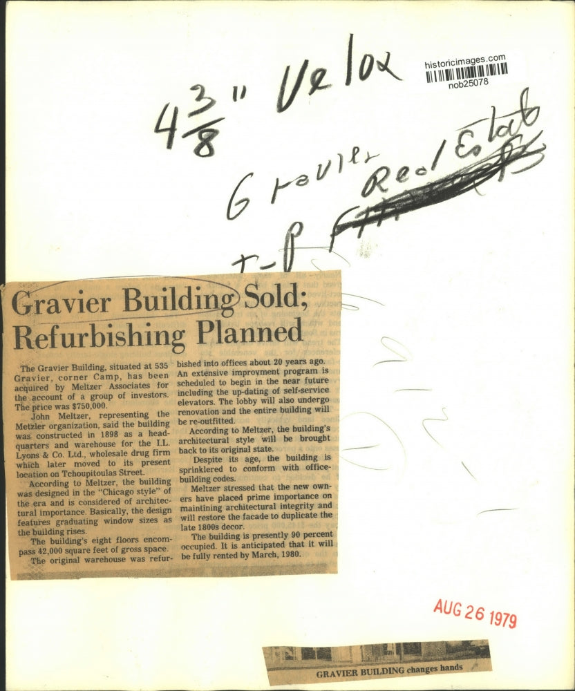1979 Press Photo The Gravier Building, situated at 535 Gravier, corner Camp