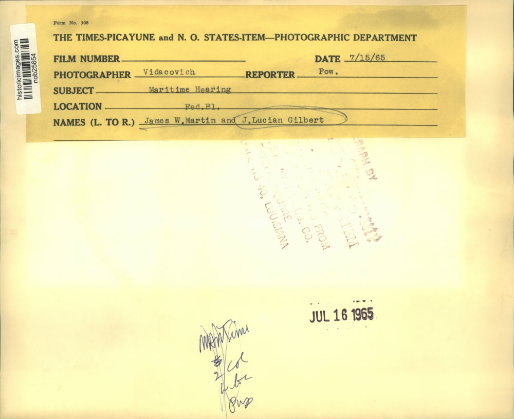 1965 Press Photo James W. Martin and J. Lucian Gilbert- Maritime Hearing