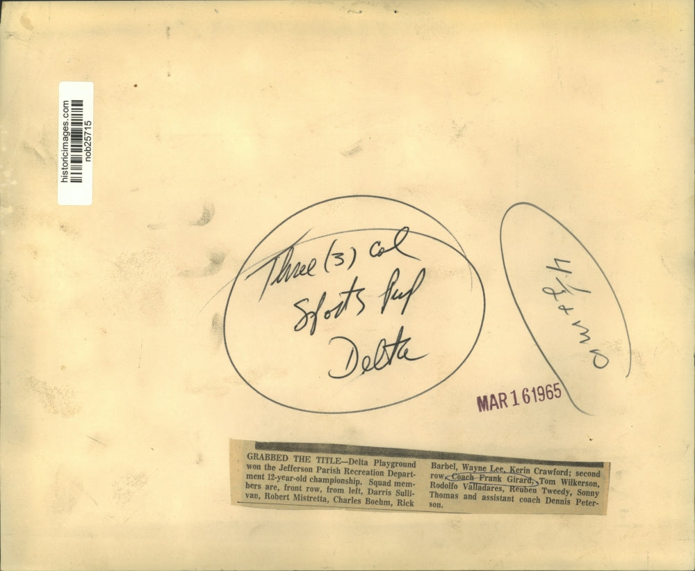 1965 Press Photo Delta Playground Boosters, Jefferson Parish Soccer Champions