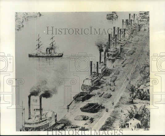 1977 Press Photo Gretna riverfront shown in 1885 lithograph by Currier and Ives- Historic Images