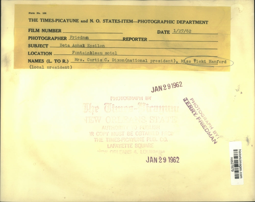 1962 Press Photo Mrs. Curtis Dixon and Miss Vicki Hanford, Beta Alpha Epsilon.