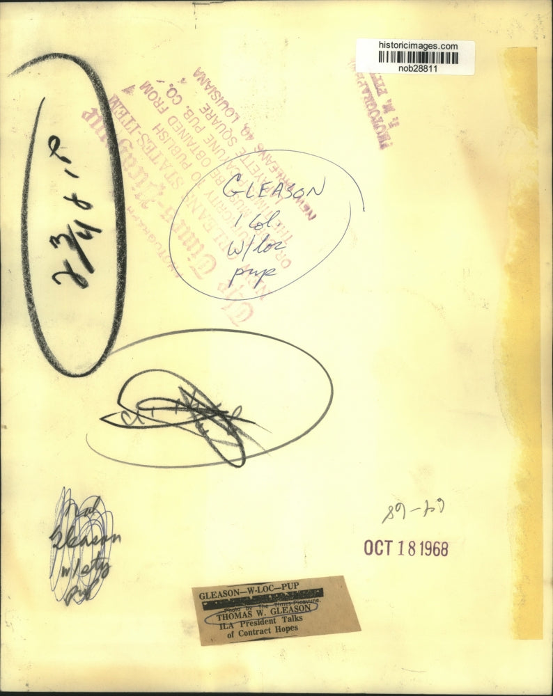 1968 Press Photo Thomas W. Gleason, ILA President talks of contract hopes