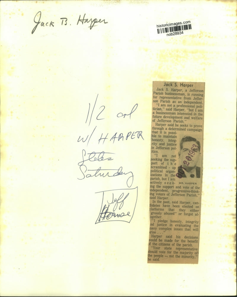1963 Press Photo Jack Harper to run for Jefferson Parish representative