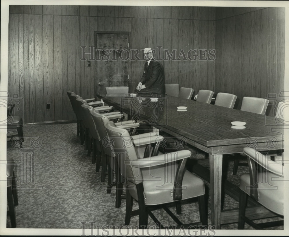 1967 Press Photo Mr. Francis J. Henry at the conference table. - nob30910